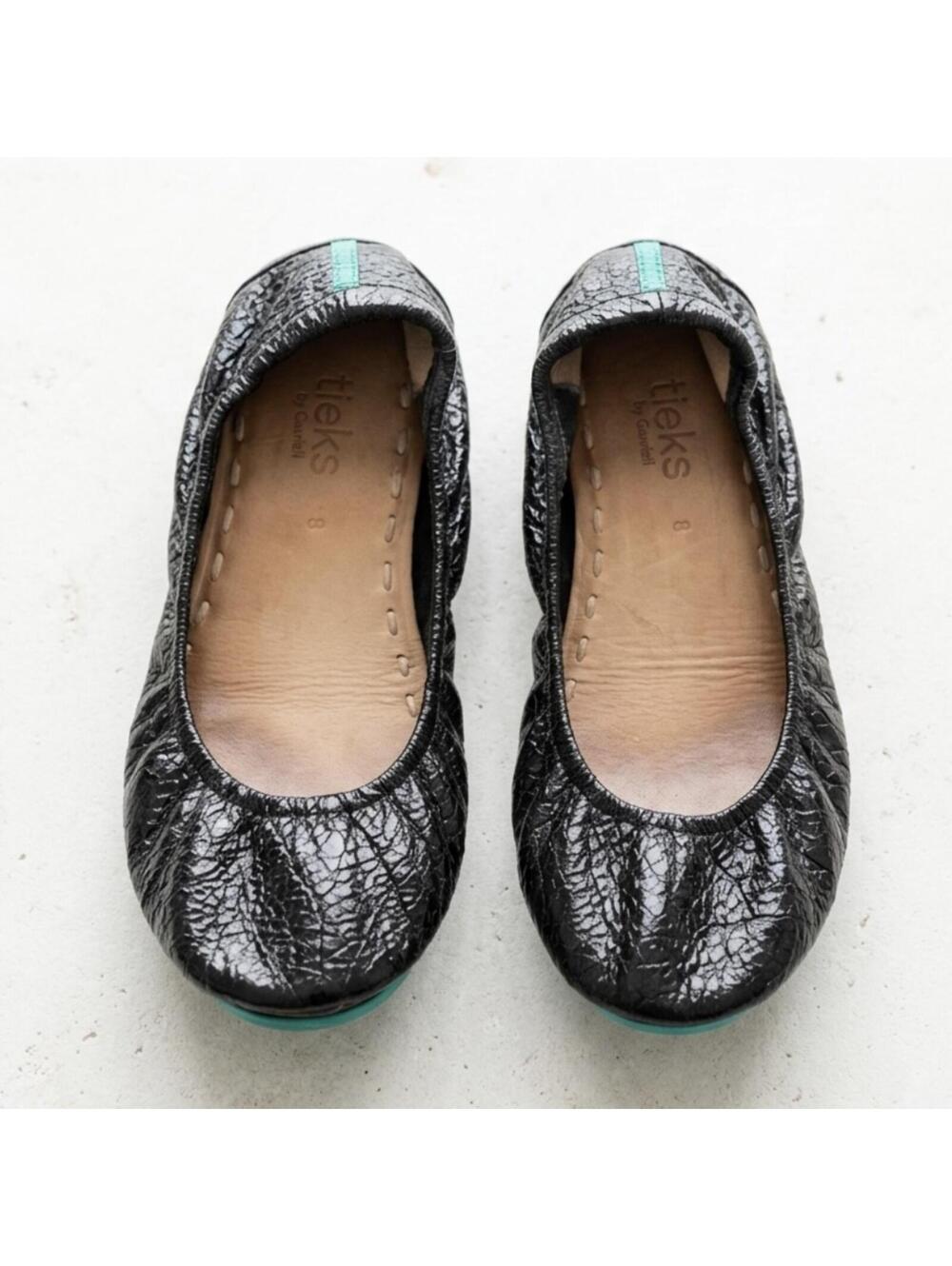 Tieks Obsidian Black Croc Patent Leather Ballet Flats Size 8